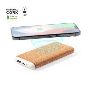 Powerbank sem fios fabricada em cortiça