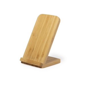 Suporte para smartphone em bambu com powerbank sem fios integrado