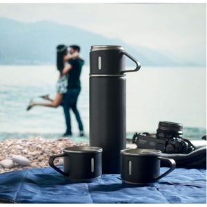 Conjunto garrafa e caneca de aço inoxidável