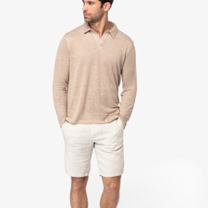 Polo de manga comprida em linho de homem