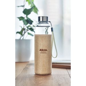 Garrafa de vidro com bolsa em juta