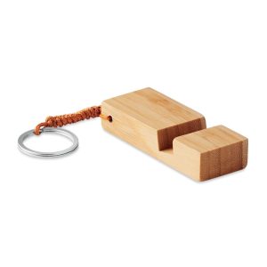 Porta-chaves em bambu com suporte para smartphone
